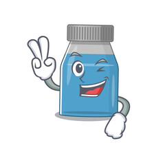 Poster - A joyful syrup medicine cartoon mascot style show two fingers pose