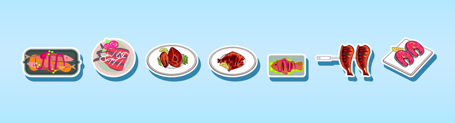 fish fry set. vector illustration