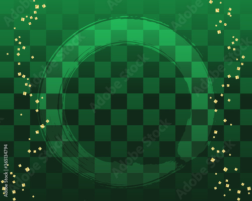 緑系の市松模様の上に 丸い筆跡と金粉を散りばめた和風背景素材 Stock Vector Adobe Stock