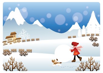 Wall Mural - girl playing with snowball