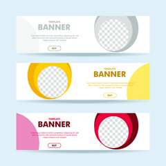 Wall Mural - Set of three vector abstract banners with place for photo. Trendy modern flat material design style. Business ad. Text placeholder. vector eps 10
