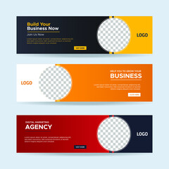Wall Mural - Set of three vector abstract banners with place for photo. Trendy modern flat material design style. Business ad. Text placeholder. vector eps 10