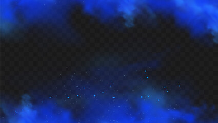 blue smoke isolated on dark transparent background. realistic blue magic mist cloud, chemical toxic 