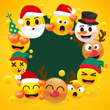 Fototapeta  - Holiday set of Christmas face icons with different emotions. Vector illustration.
