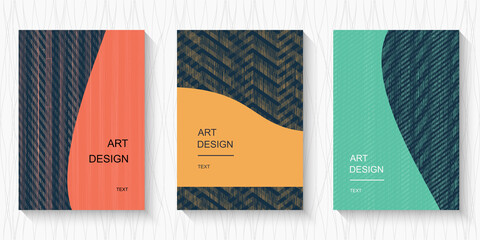Fototapete - Set of vector modern colorful abstract covers with shabby stripes. Can be used for your designs for business cards, invitations, gift cards, flyers, brochures, banners with a place for text.