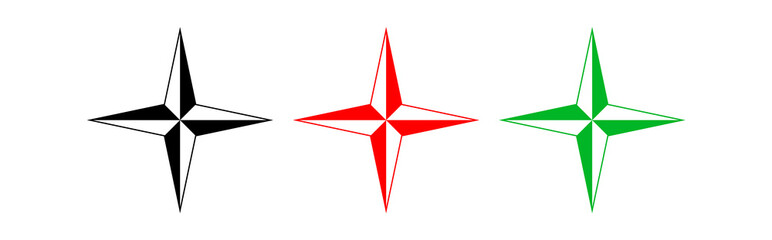 Fototapete - Vector set of compas icon in black, red and green colors. Vector logo, illustration isolated on white background.