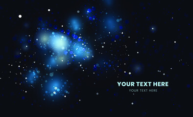 bokeh on dark blue background, dust particles with real lens flare glitter lights background