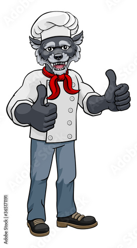 A wolf chef mascot cartoon ...