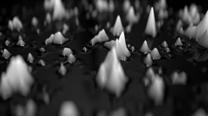 Poster - Abstract black and white ferrofluid stylized liquid shape. Black liquid surface with white peaks. Macro liquid metal ferrofluid. Black and white abstract background. 4K seamless loop 3D animation.