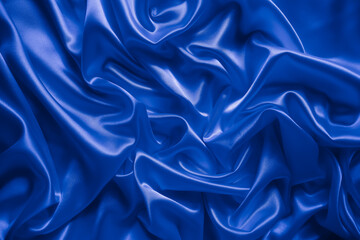 Wall Mural - Beautiful elegant wavy classic blue satin silk luxury cloth fabric texture, abstract background design.