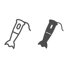 Poster - Blender line and solid icon, Kitchen appliances concept, hand blender sign on white background, submersible blender icon in outline style for mobile concept and web design. Vector graphics.