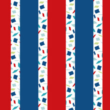 Terrazzo Style Striped Seamless Vector Pattern Background. Alternating Irregular Fine Mosaic Texture And Stripes Blue White, Red Backdrop. All Over Print For Nautical,beach, Ocean Vacation Concept.