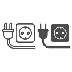 Poster - Plug and socket line and solid icon, technology concept, electricity sign on white background, Electric plug with socket icon in outline style for mobile concept, web design. Vector graphics.