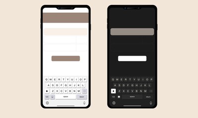 smartphone The shape of a modern mobile phone. vector modern keyboard of smartphone, alphabet buttons, dark and light UI mode,