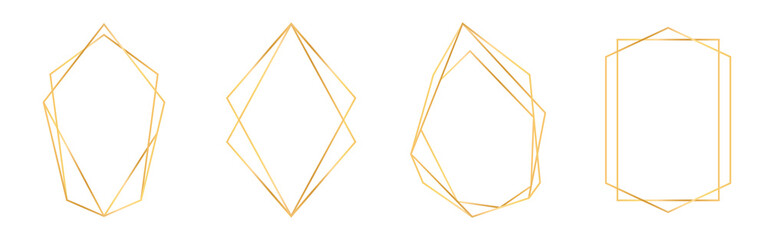 Set of golden geometric frames in art deco style. Luxury gold frames or borders for wedding invitations and wedding cards. Abstract geometric shapes