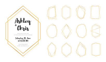 Wall Mural - Set of golden geometric frames in art deco style. Luxury gold frames or borders for wedding invitations and wedding cards. Abstract geometric shapes