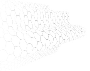Technology vector abstract background with hexagons mesh, 3D abstraction of nanotechnology and science, electronics and digital style, wire net dimensional perspective.