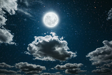 Wall Mural - backgrounds night sky with stars and moon and clouds. elements of this image furnished by nasa