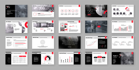 Wall Mural - Geometric Red Presentation Element Templates. Vector infographics.