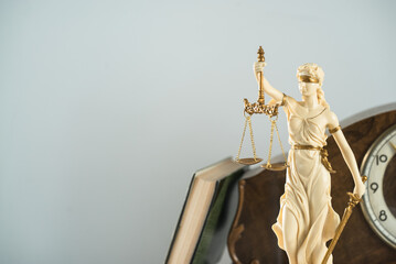 Poster - Law and justice concept, law symbols on bright background