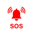 SOS bell icon. Vector isolated emergency alarm help sign symbol. SOS signal. Stock vector.