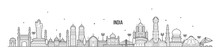 India Skyline Country Buildings Vector Linear Art