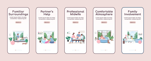 Poster - Home child birth onboarding mobile app screen flat vector template