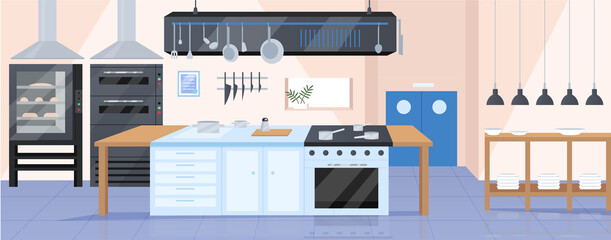 Poster - Modern kitchen flat color vector illustration