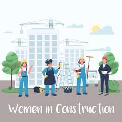 Wall Mural - Female building site workers social media post mockup