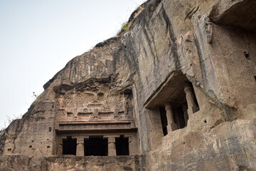 ancient stone carving ellora cave  aurangabad  maharastra india asia