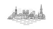 City of Brussels, Belgium architecture line skyline illustration. Linear vector cityscape with famous landmarks, city sights, design icons, with editable strokes isolated on white background.