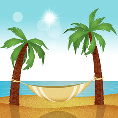 Sticker - illustration of hammock on tropical beach