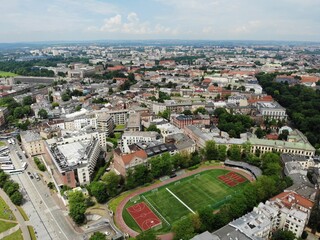 Wall Mural - Aerial photo from drone. The culture and historical capital of Poland. Comfortable and beautiful Krakow. The land of Legend. Stadium