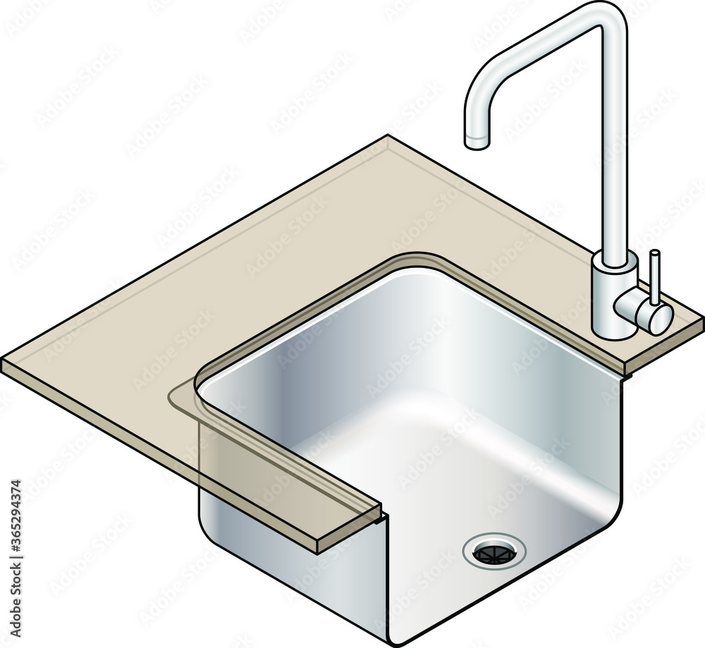 Diagram showing under-mount installation of a kitchen sink.