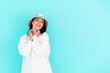 © fasli - Fashion girl in blank sweatshirt jacket on a blue background