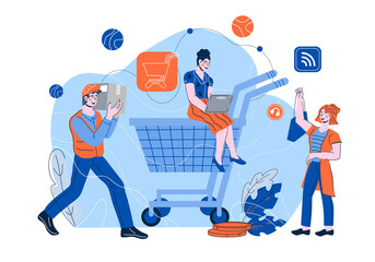 Online shopping and purchase of goods, delivery i flat vector illustration.