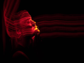 lightpainting portrait, new art direction, long exposure photo without photoshop, light drawing at l