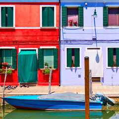 Wall Mural - Houses of vivid colors by canal in Burano