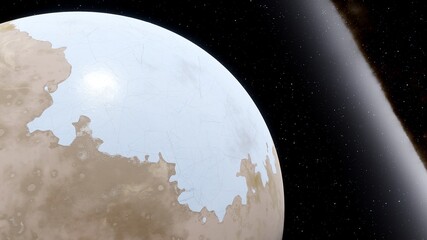 super-earth planet, realistic exoplanet, planet suitable for colonization, earth-like planet in far space, planets background 3d render	