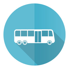 Aufkleber - Bus vector icon, flat design blue round web button isolated on white background