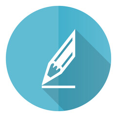 Aufkleber - Pencil vector icon, flat design blue round web button isolated on white background