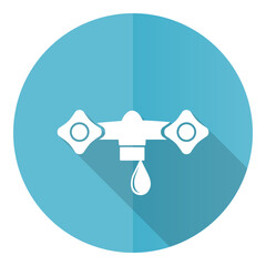 Poster - Water vector icon, flat design blue round web button isolated on white background