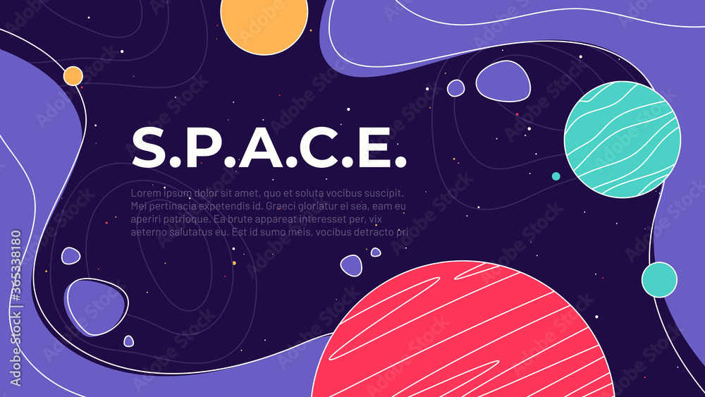 Vector illustration on the theme of outer space, interstellar travels, universe and distant galaxies - obrazy, fototapety, plakaty 