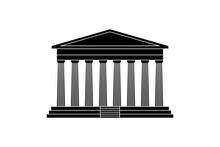 Silhouette Of The Parthenon Temple On The Acropolis In Athens. Classical Greek Temple With Colonnade Black Design Isolated On White Background. Vector Illustration