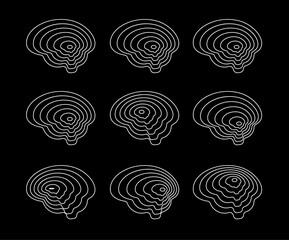 Aufkleber - Set of contour brain shapes, topographic maps, abstract hiking collection, modern logo template, top view vector illustration