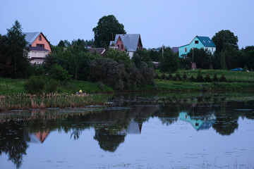 Poster - landscape with the image of morning over the river