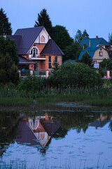 Poster - landscape with the image of morning over the river