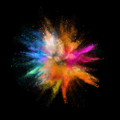 Wall Mural - Colored powder explosion on black background. Freeze motion.