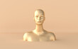 Female golden mannequin head 3d render. Shop display, pastel colors. Woman face