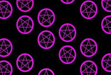 Dark Pink vector background with occult symbols.